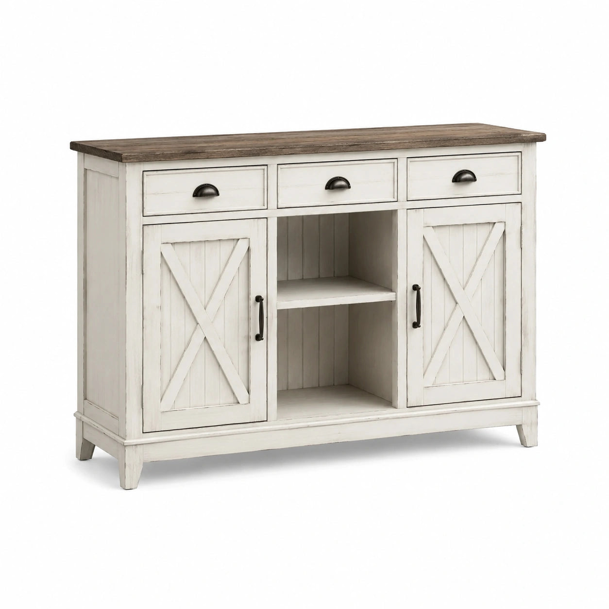 Aparador de madera blanco con puertas y estantes 120x40x85 cm