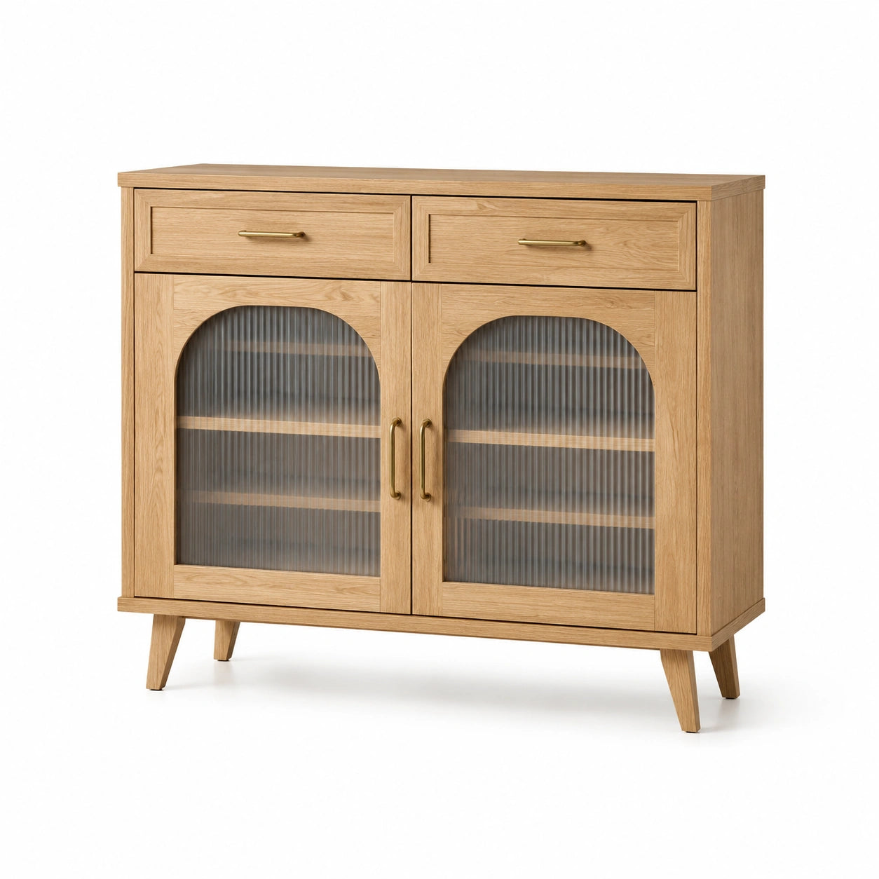 Aparador de Madera de Roble con Puertas de Vidrio Estriado 90x100x40 cm