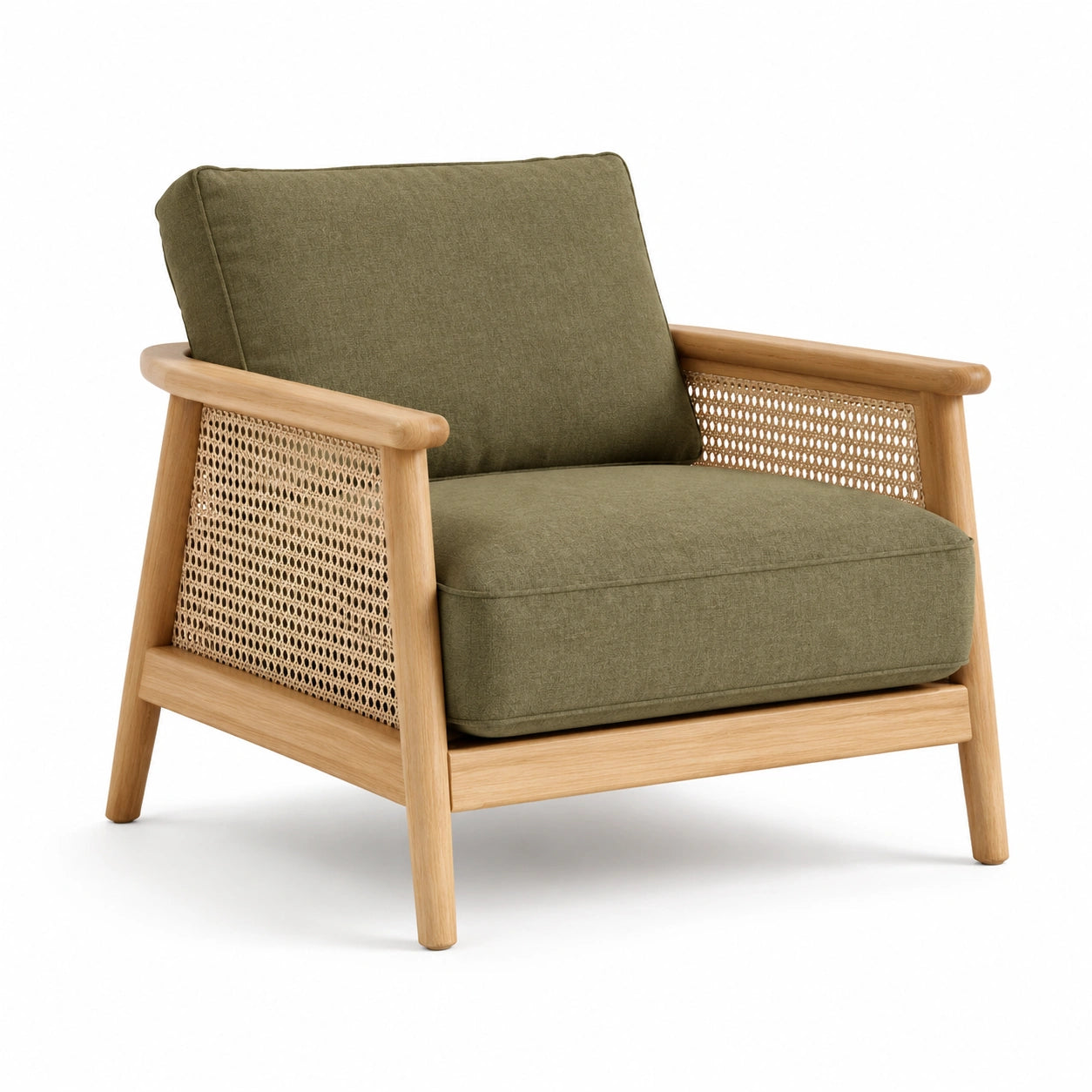 Sillón de roble con cojines de poliéster verde