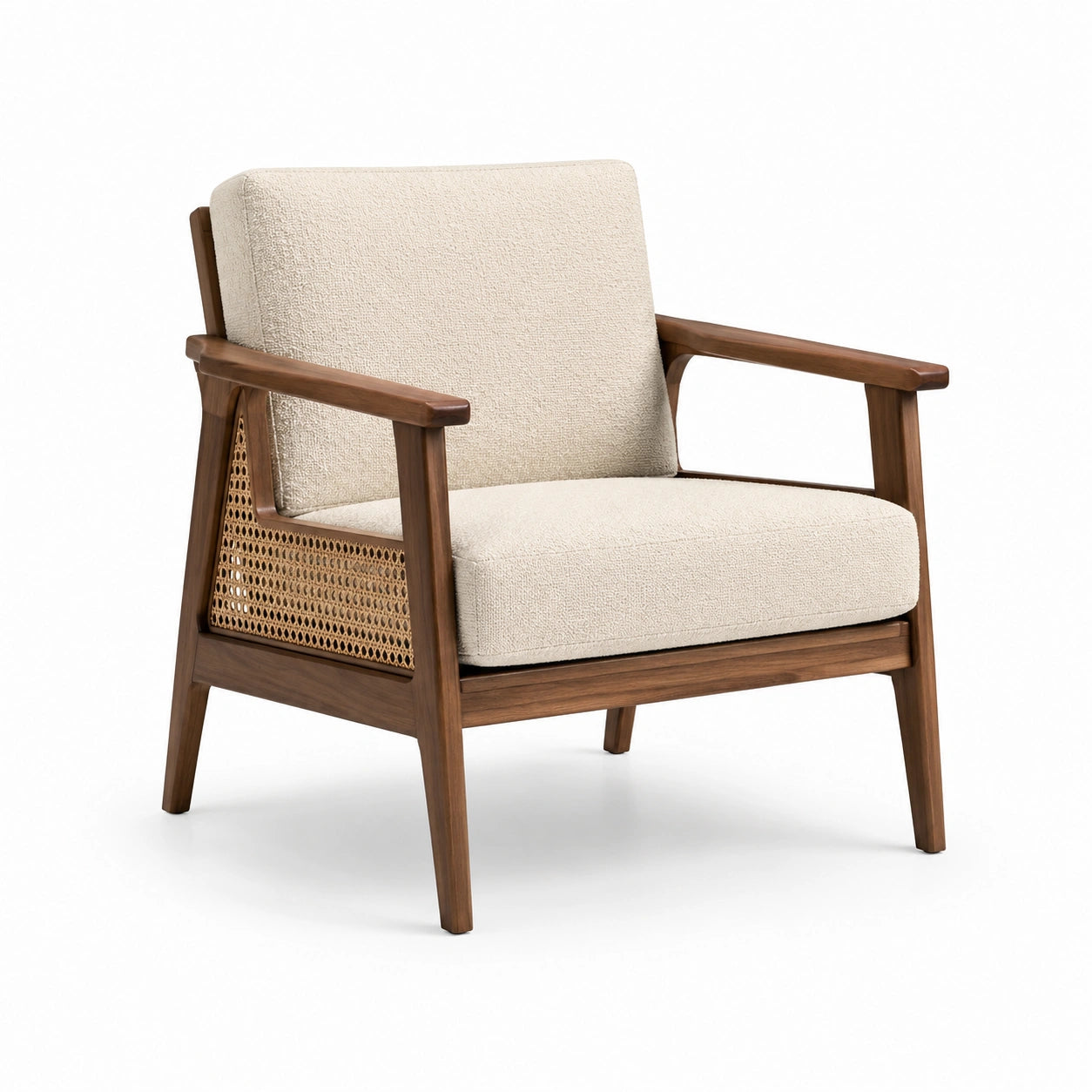 Sillón de Madera de Nogal con Cojín de Poliéster Beige y Ratán