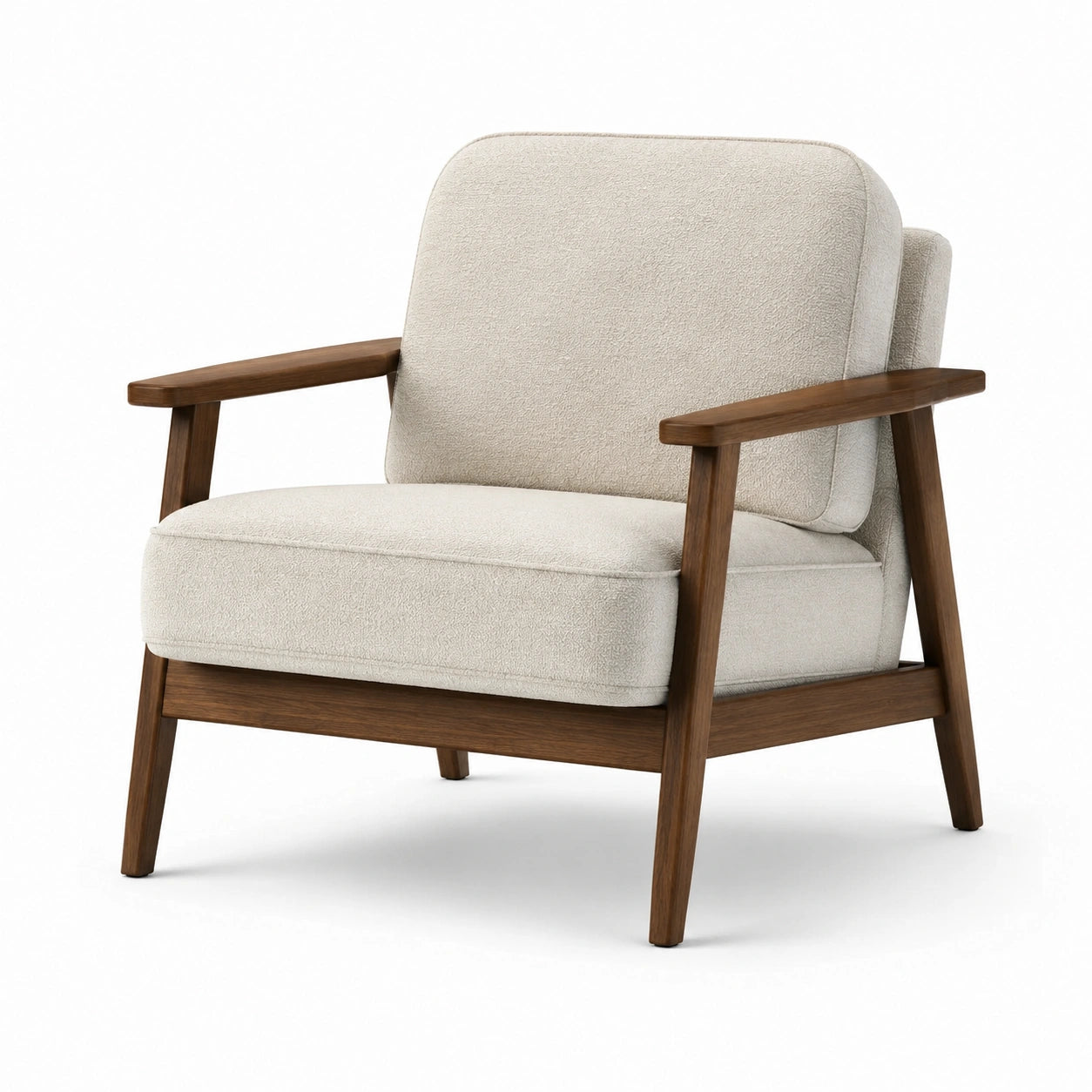 Sillón de tela beige con estructura de madera de nogal 75x80x85 cm