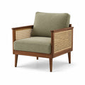 Sillón de Madera y Ratán con Cojín de Tela Verde