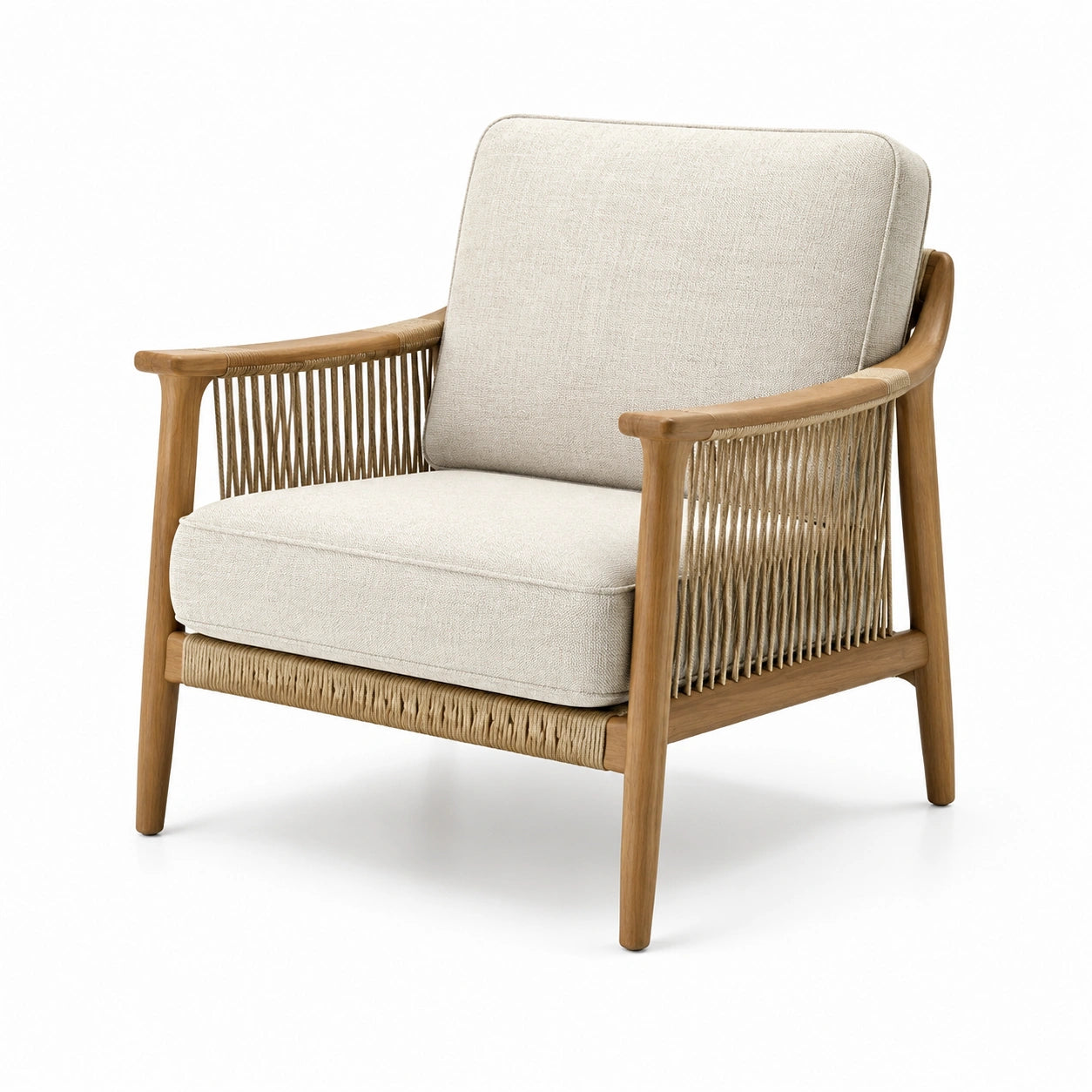 Sillón de Madera de Teca con Cojín de Lino Beige