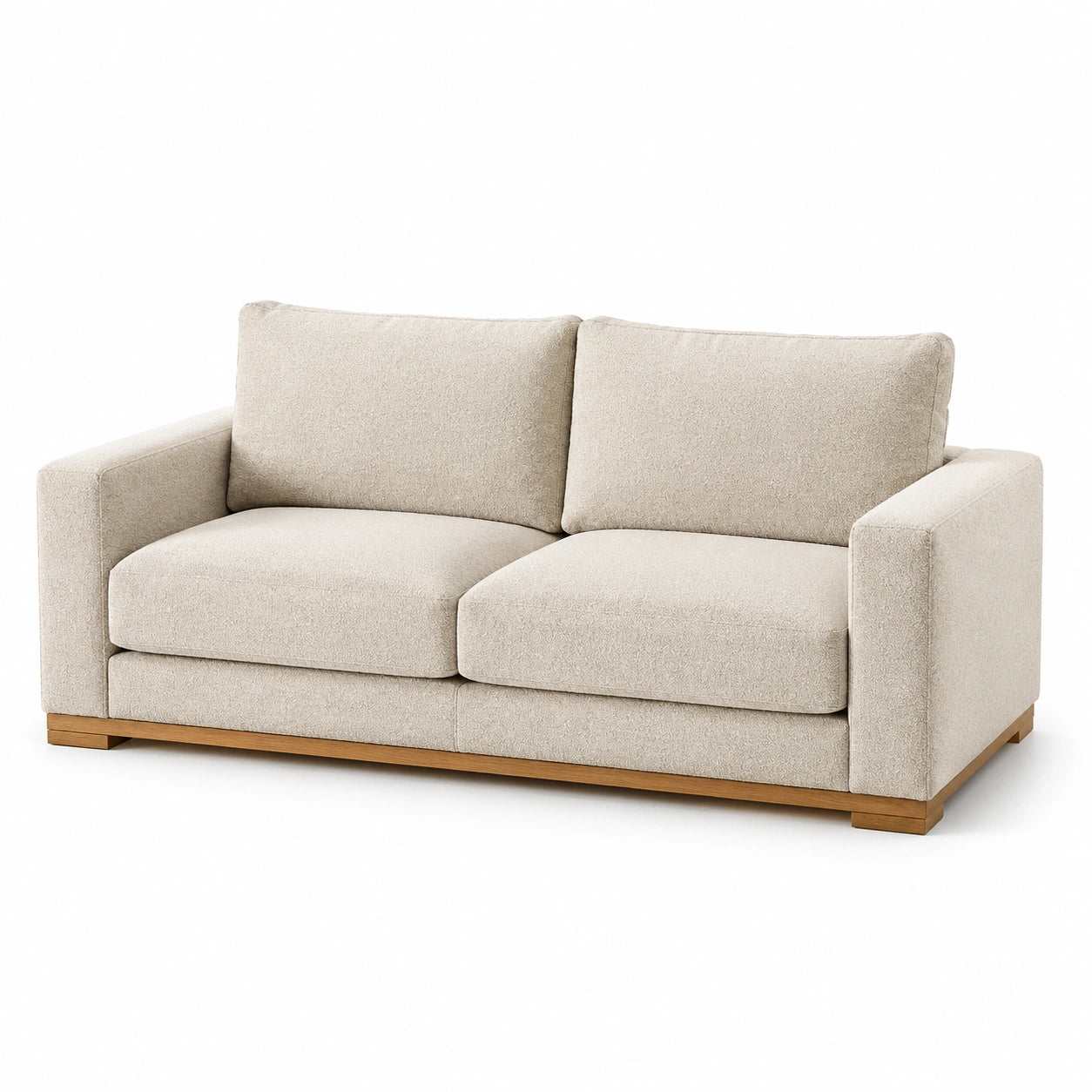 Sofá de 2 plazas beige con estructura de madera