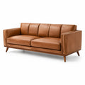 Sofá de 3 plazas de cuero marrón y madera maciza 200x85x75 cm
