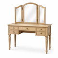 Tocador de madera con espejo trifold y cajones de roble