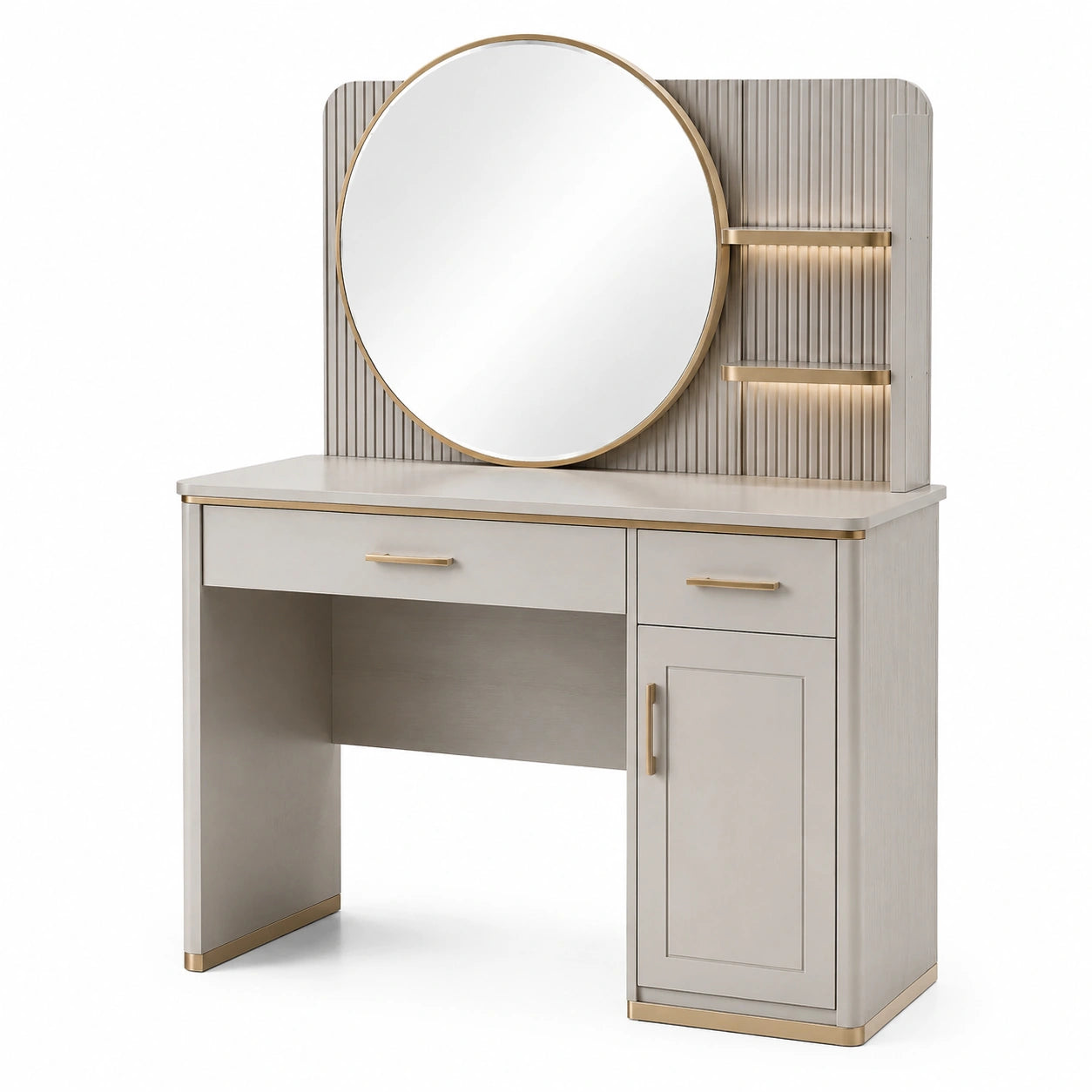 Tocador de Madera con Espejo y LED, Gris y Dorado