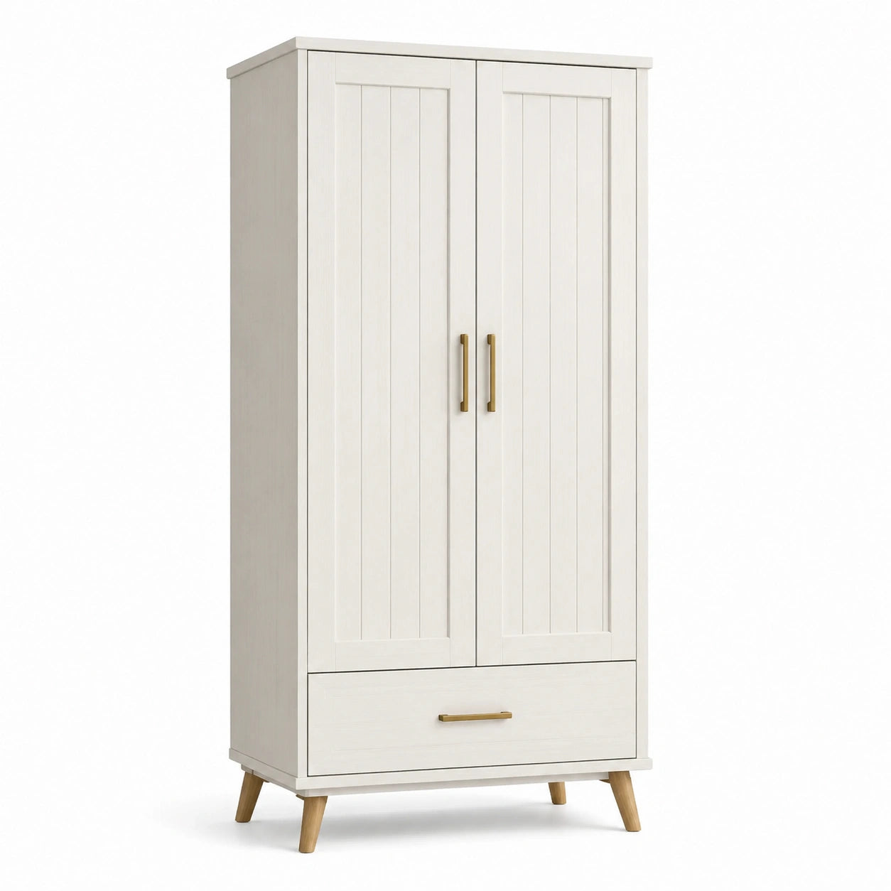 Armario de madera con 2 puertas y 1 cajón blanco con patas de madera