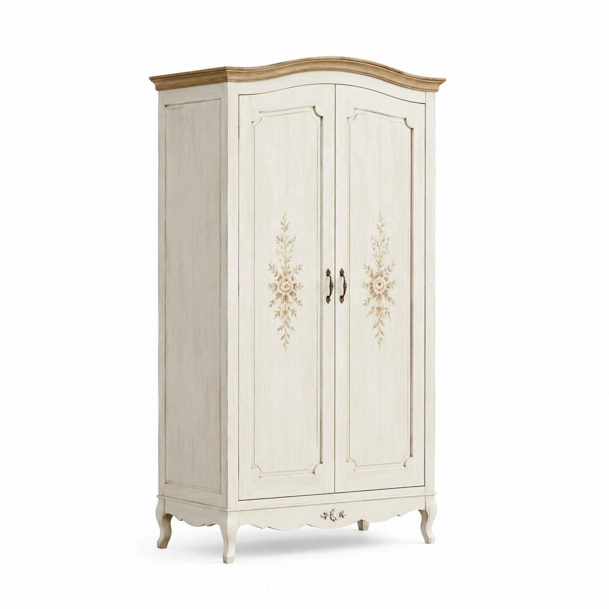 Armario de Madera de Pino Blanco Crema con Detalles Florales