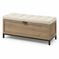 Banco de almacenamiento de madera y metal beige con asiento de poliéster
