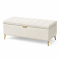 Banco de almacenamiento de lino beige con patas doradas 120x42x45cm