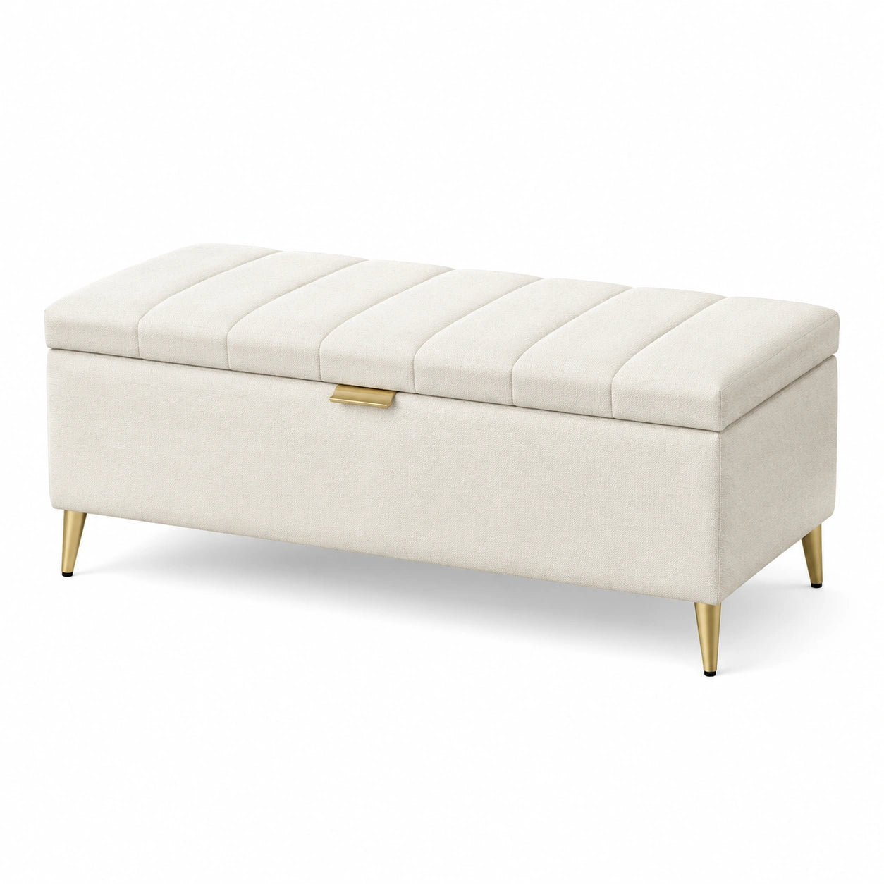 Banco de almacenamiento de lino beige con patas doradas 120x42x45cm