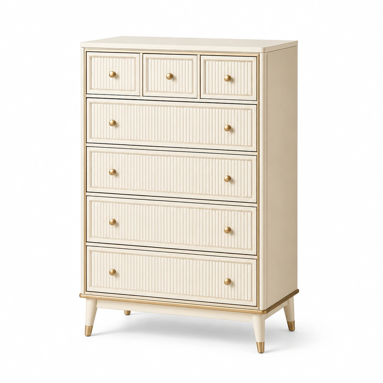 Cómoda de madera con 6 cajones crema 120x80x40cm