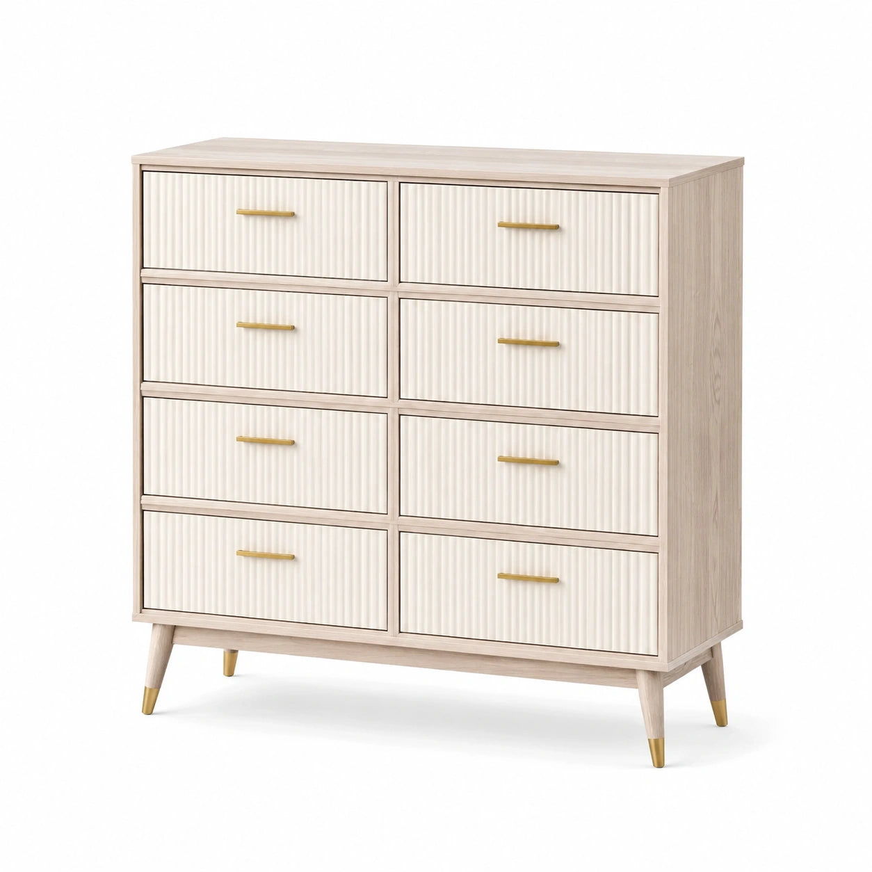 Cajonera de madera con 8 cajones beige y dorado 80x40x100 cm