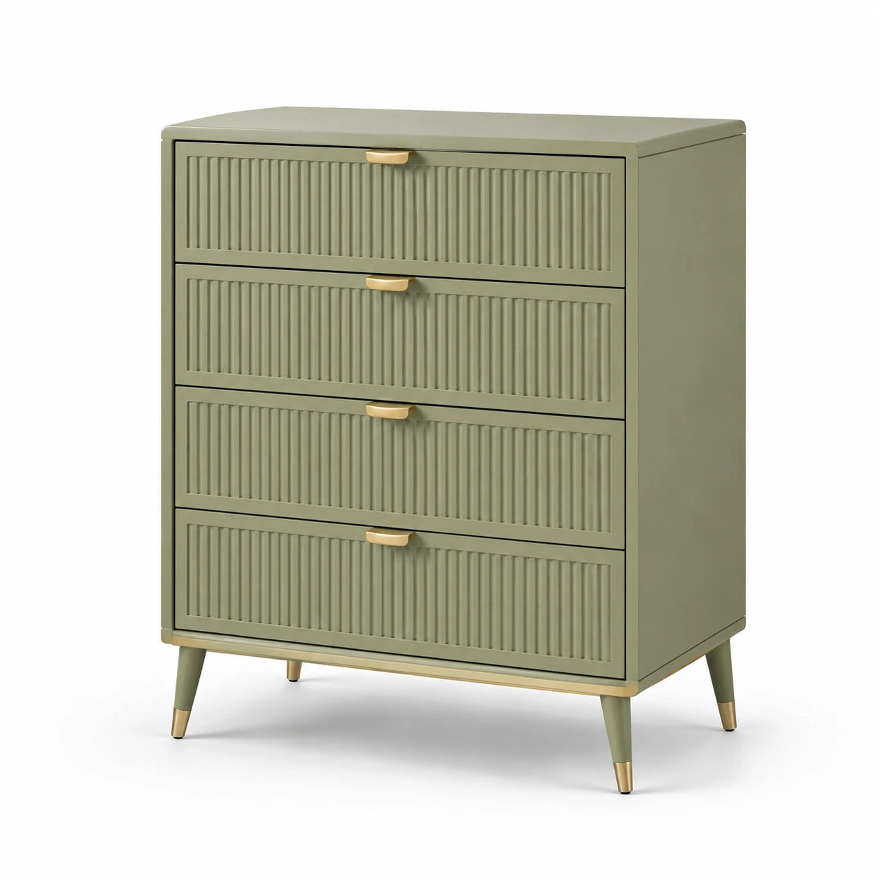 Cajonera de 4 cajones de MDF verde con detalles dorados