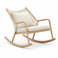 Mecedora de Madera de Roble con Asiento de Lino Beige y Respaldo de Cuerda Tejida