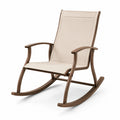 Silla mecedora de madera y poliéster beige