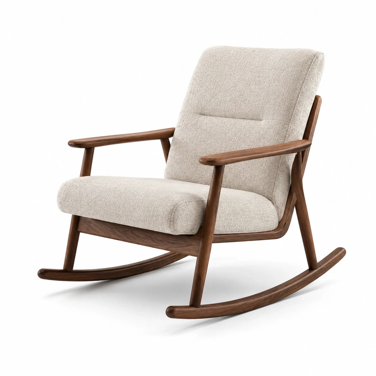 Sillón mecedora madera nogal y tejido beige
