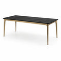Mesa de comedor rectangular de madera y metal negro y dorado 200x90x75 cm