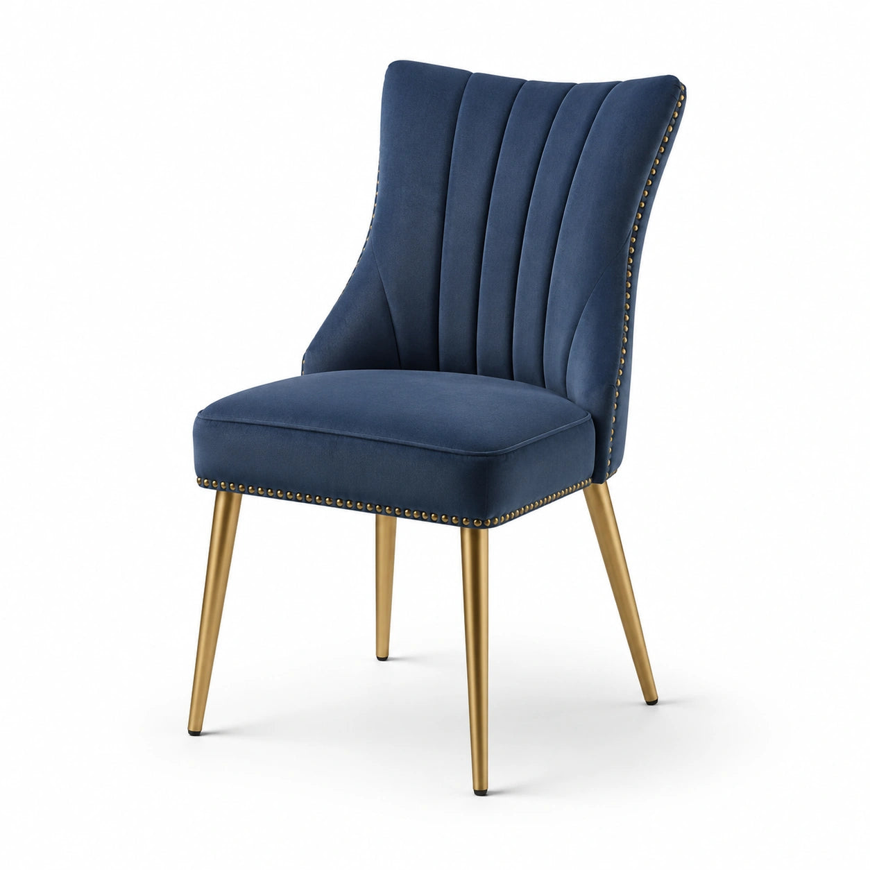 Silla de terciopelo azul con patas doradas