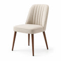 Silla de comedor tapizada beige con patas de madera