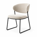 Silla de comedor de tela beige con estructura de acero negro
