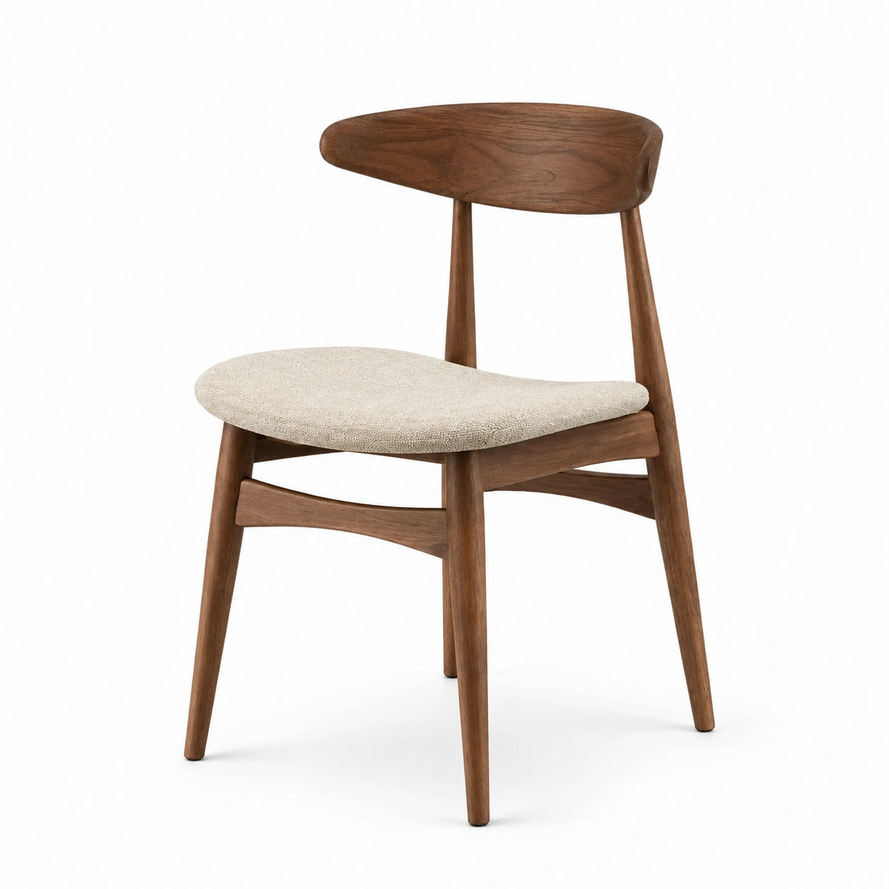 Silla de comedor de madera con asiento tapizado beige